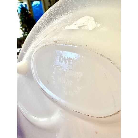 Fire King Tree of Life Meat Platter milk glass with gold edge rim 11x15 - Picture 6 of 9